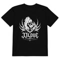 T-shirt nera per bambino JJLove con grande stampa gotica a forma di cuore sul petto