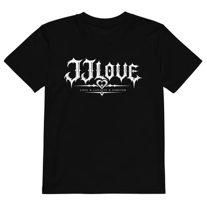 T-shirt nera per bambino JJLove con logo gotico sul petto