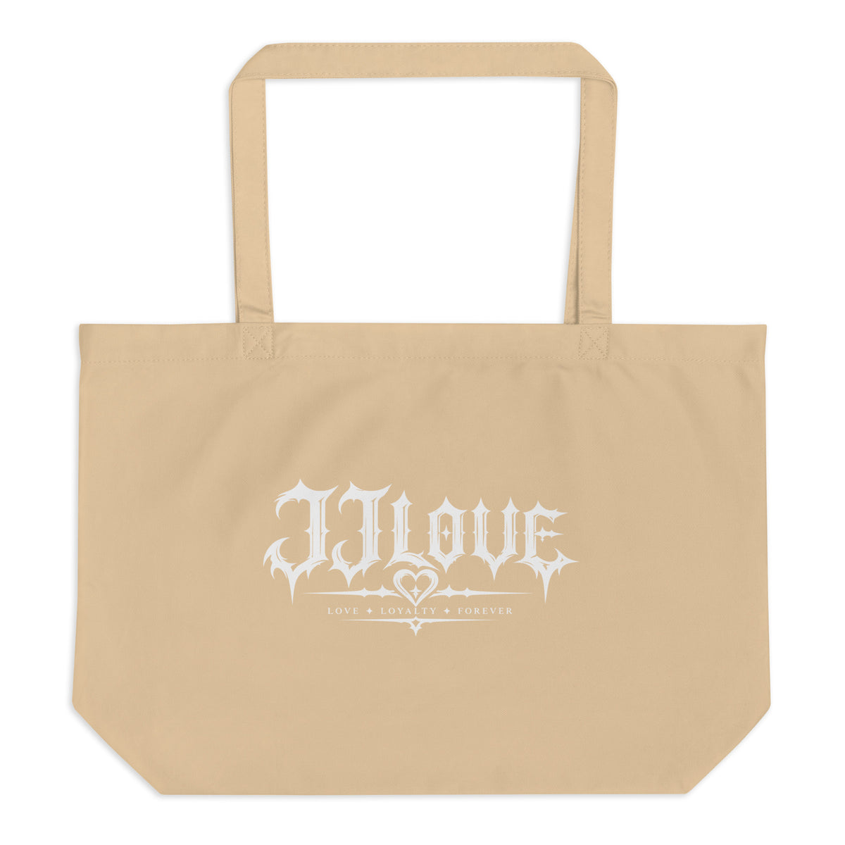 Tote bag beige JJLove con logo bianco