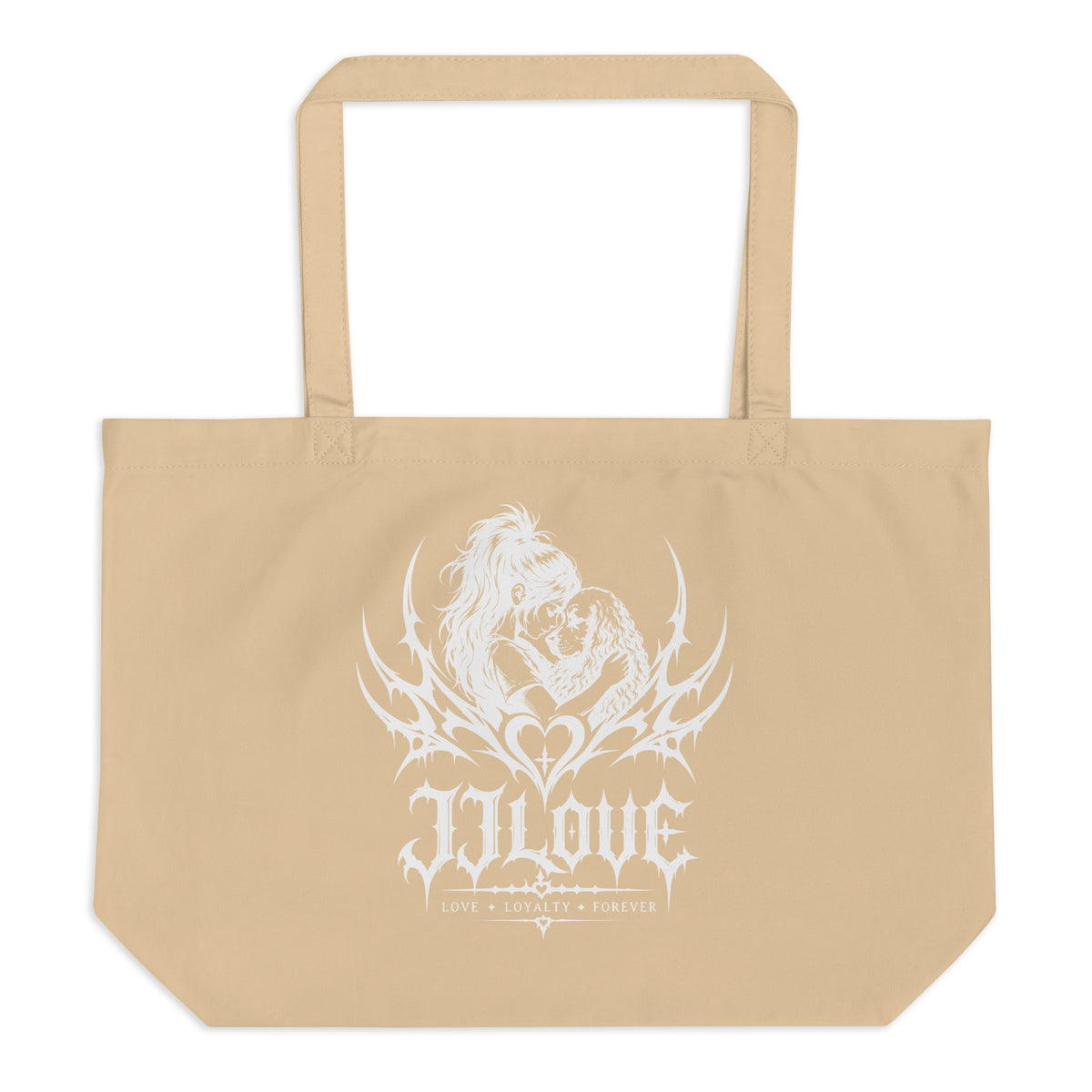 Tote bag beige JJLove stemma gotico bianco