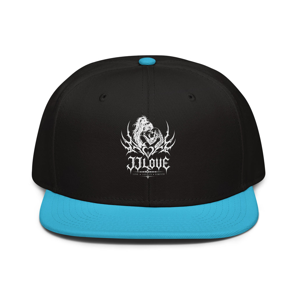 Cappellino snapback JJLove nero e azzurro stemma gotico