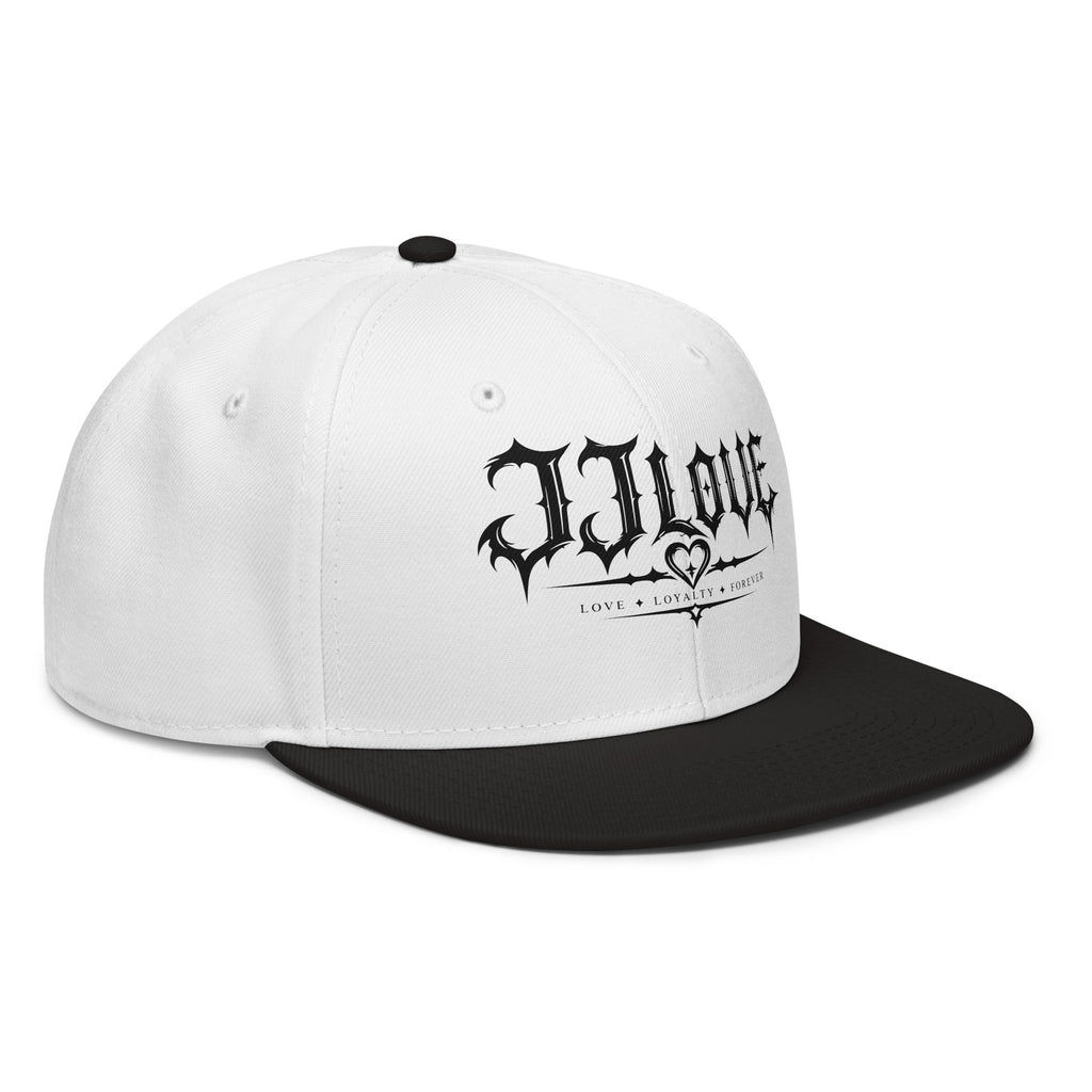Cappellino snapback JJLove bianco e nero con logo