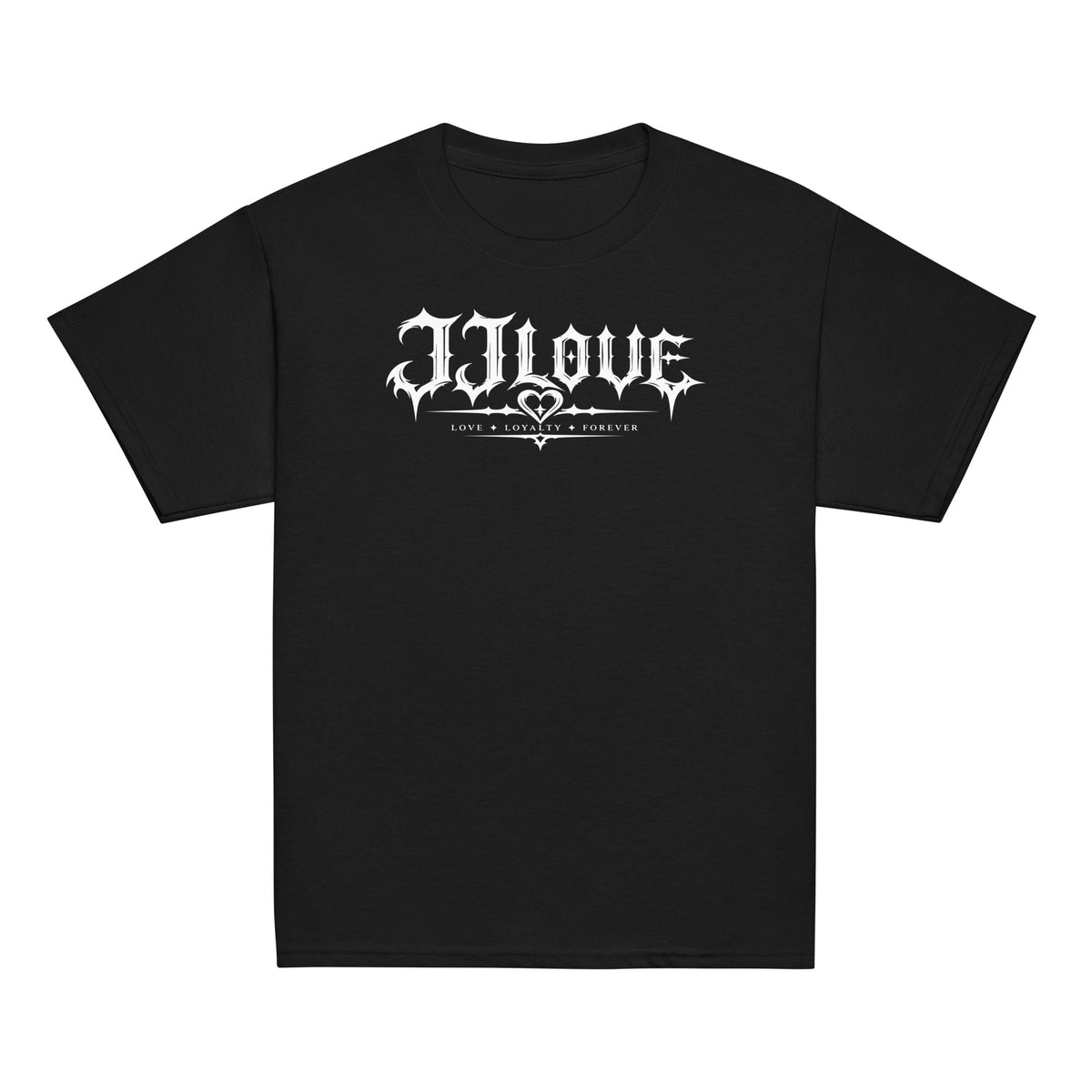 Maglietta teenager nera JJLove logo gotico centrale