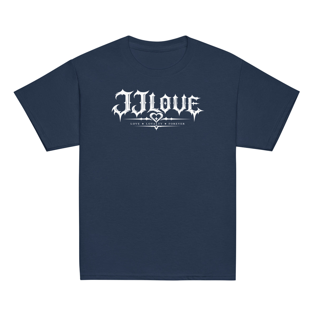 Maglietta teenager blu navy JJLove logo gotico centrale