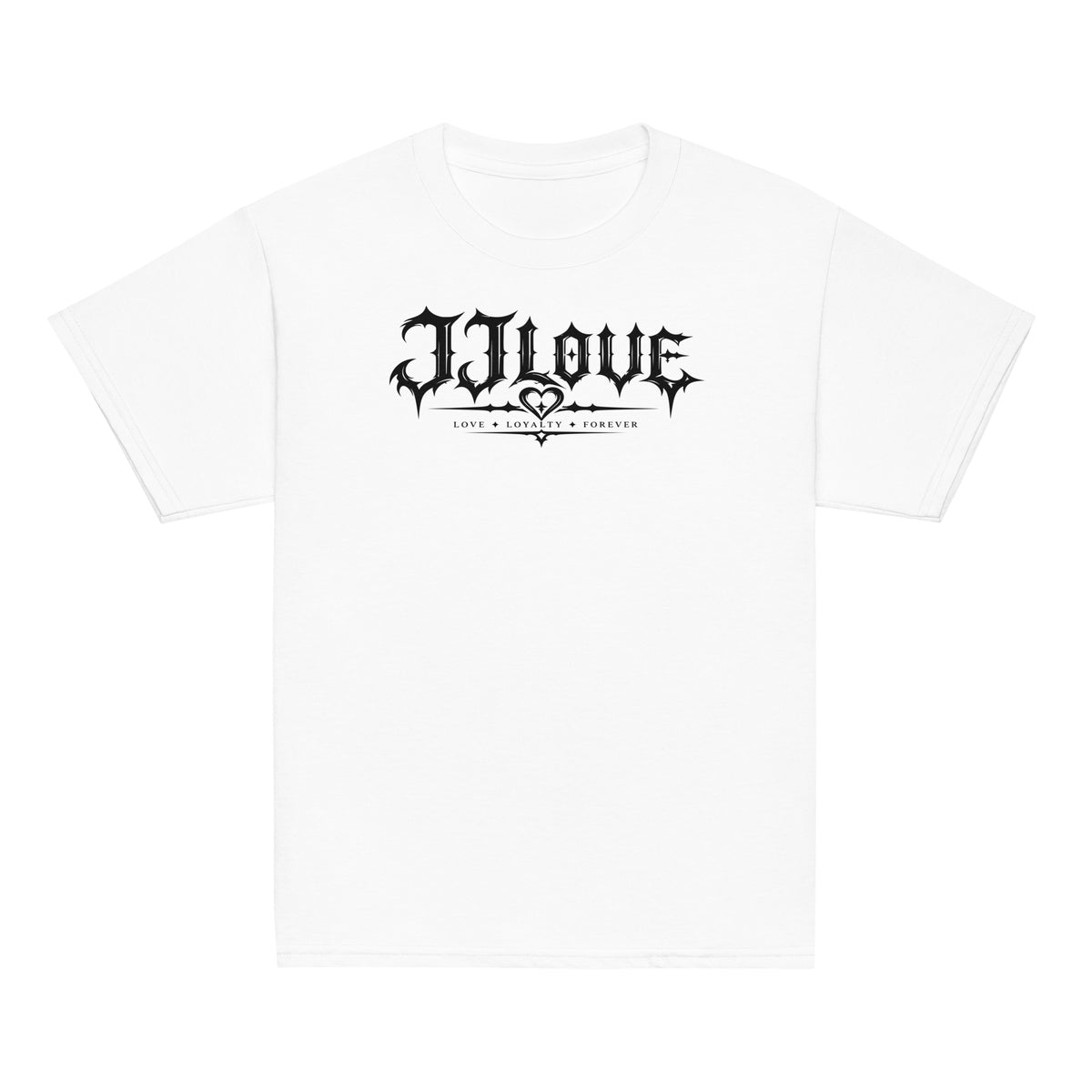 Maglietta teenager bianca JJLove logo gotico centrale
