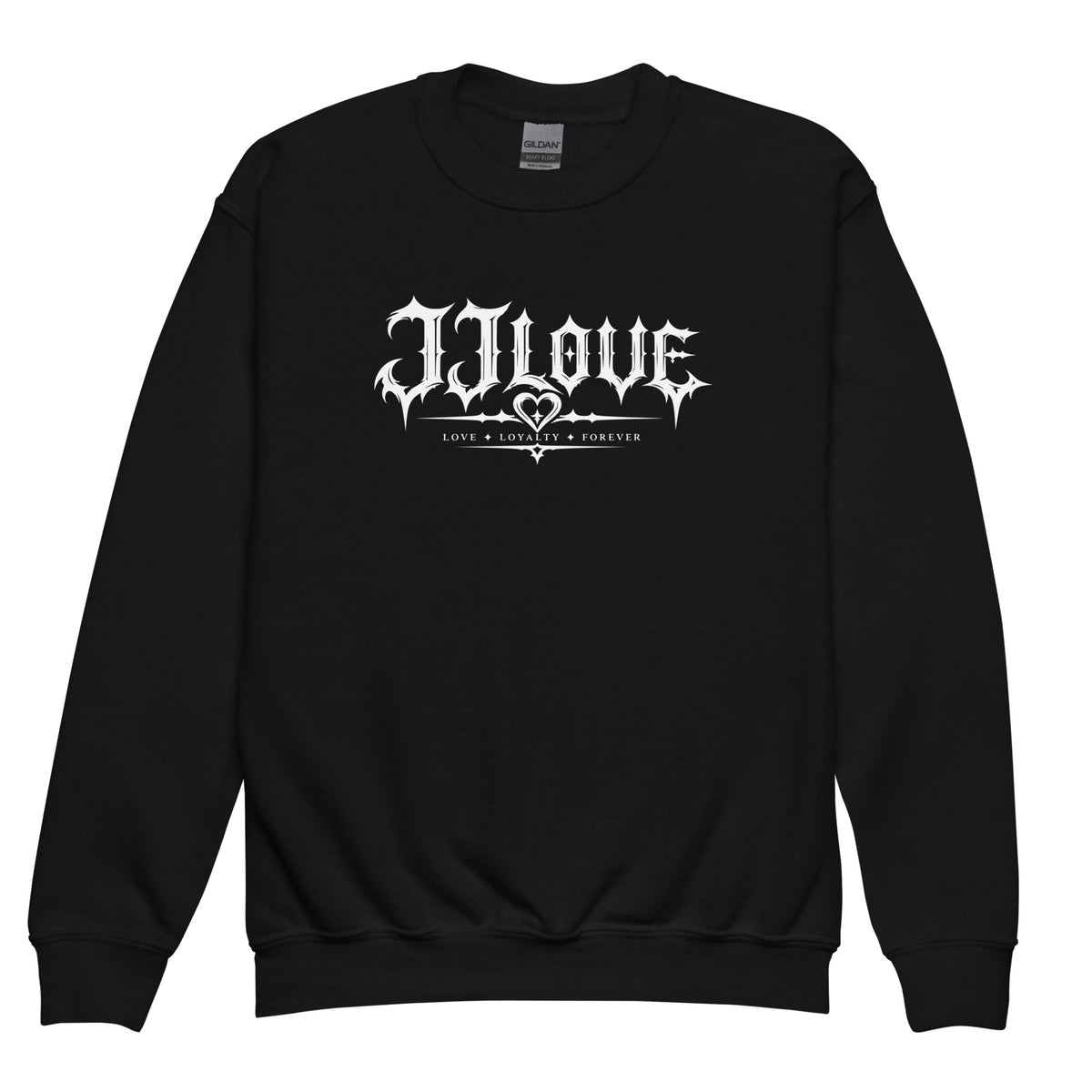 Felpa girocollo nera teenager JJLove logo gotico centrale