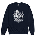 Felpa girocollo blu navy teenager JJLove con grande stemma gotico sul petto
