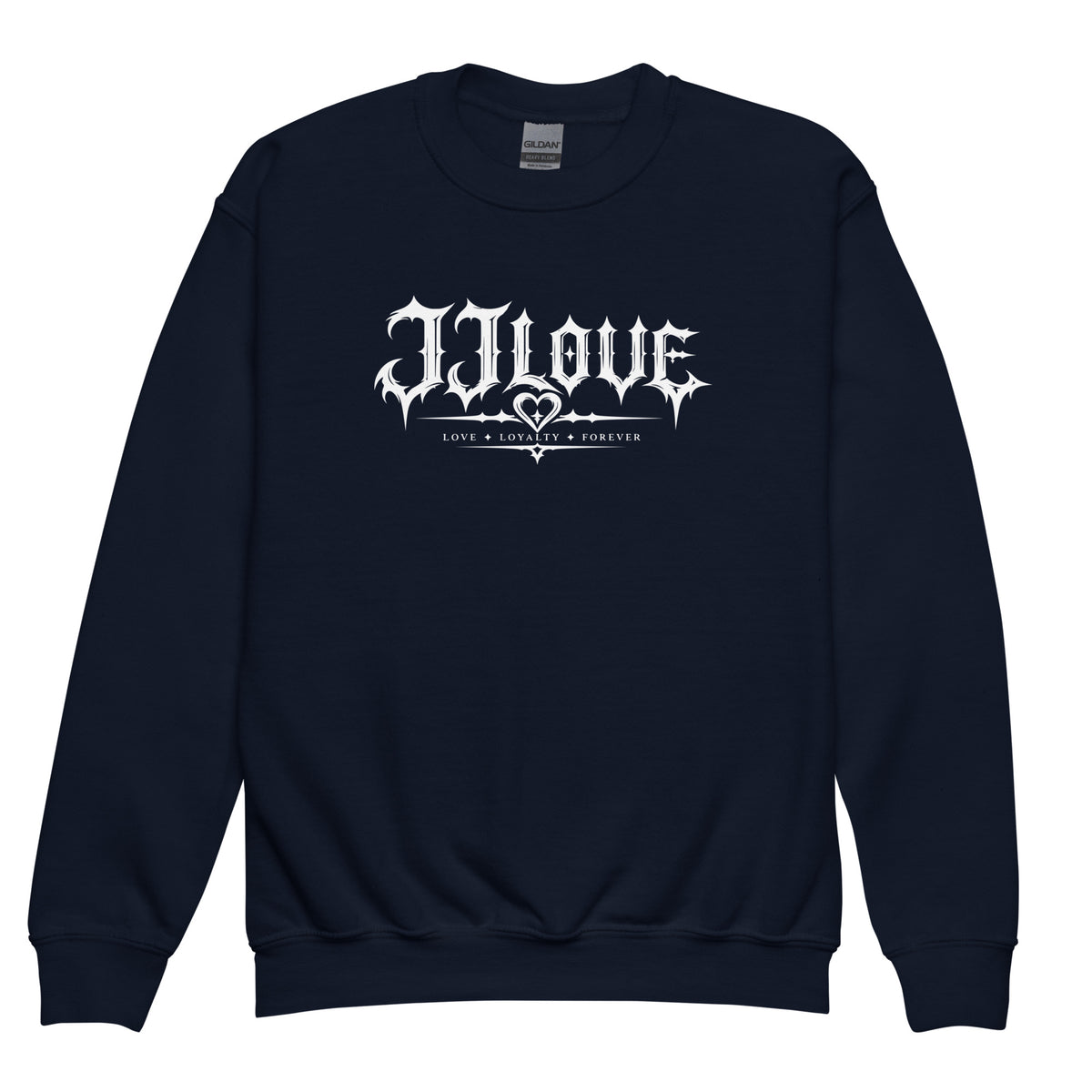 Felpa girocollo blu navy teenager JJLove logo gotico centrale