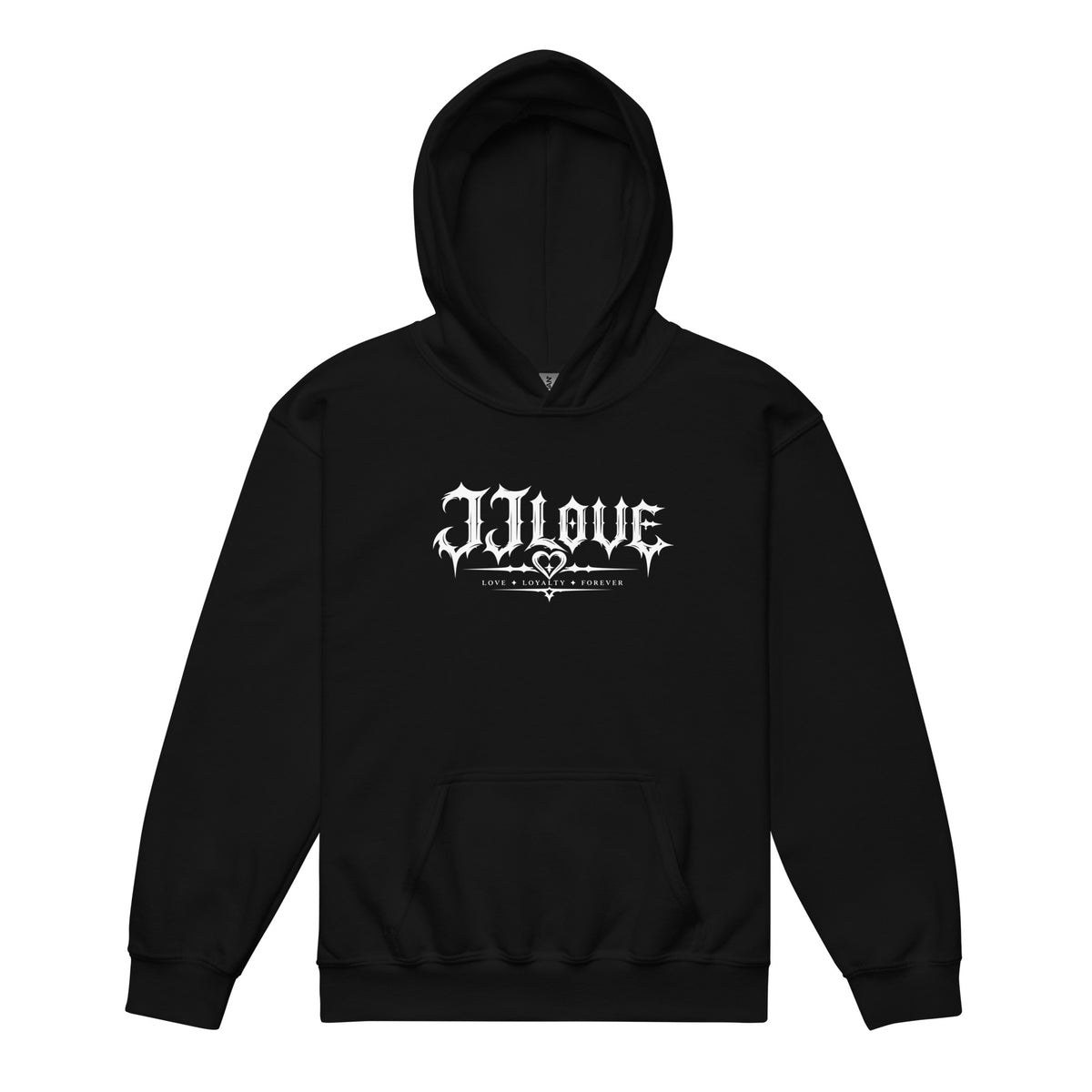 Felpa con cappuccio nera teenager JJLove logo gotico centrale