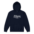 Felpa con cappuccio blu navy teenager JJLove logo gotico centrale