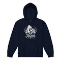 Felpa con cappuccio blu navy teenager JJLove con grande stemma gotico sul petto